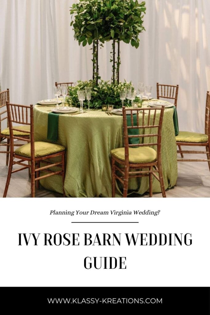 Pinterest Pin for Ivy Rose Barn wedding guide with pricing and floral ideas by Klassy Kreations